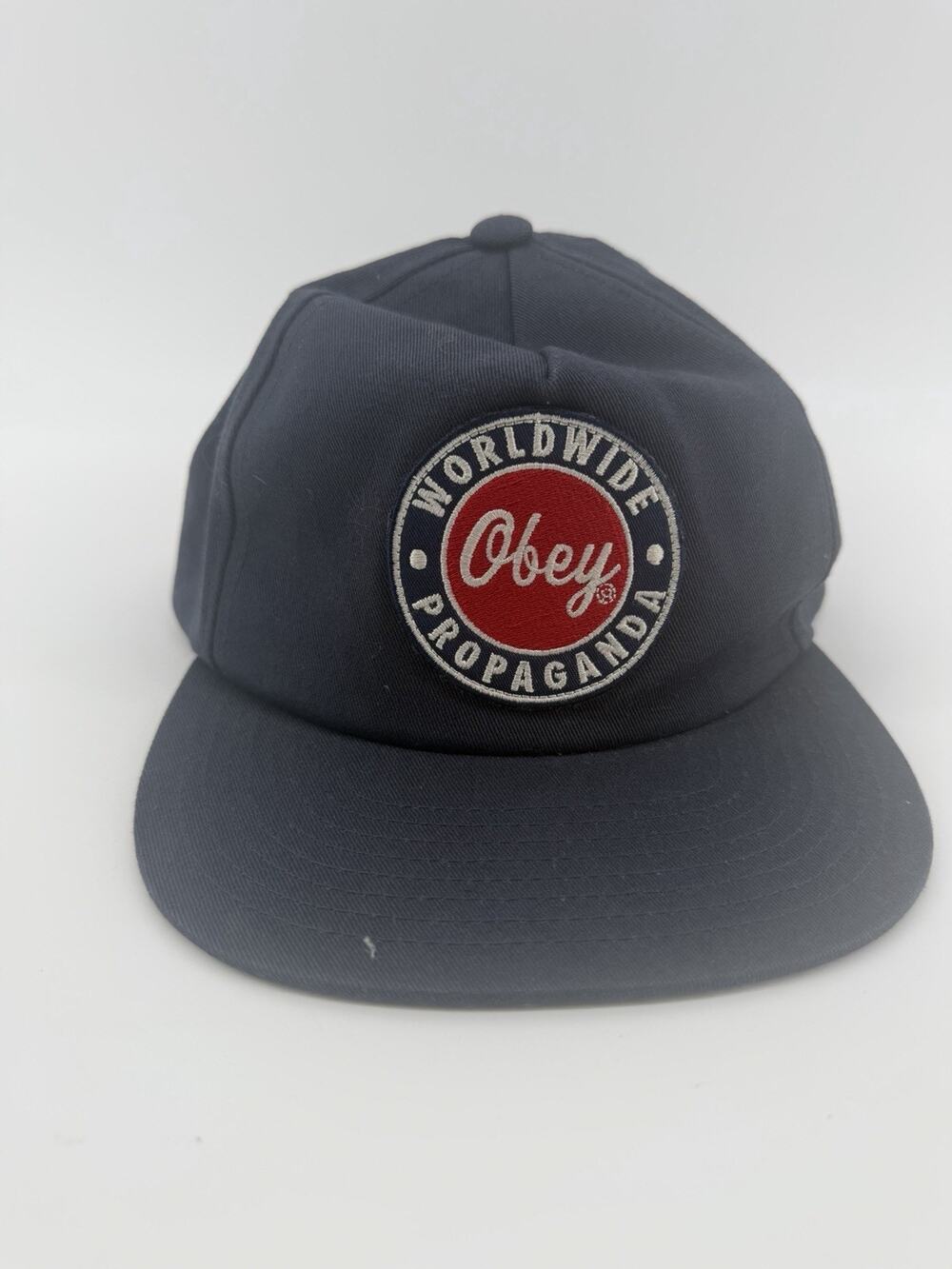 OBEY Worldwide Propaganda Snapback Hat Black Embroidered Logo One Size
